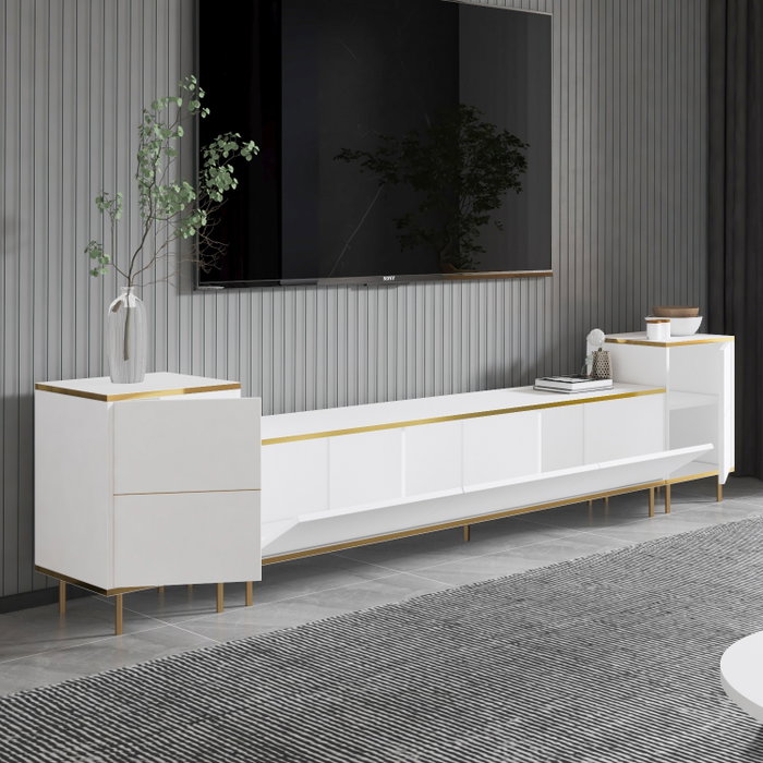 Hanah Home Mueble de TV 180 cm Blanco y Dorado con Armarios y Estantes